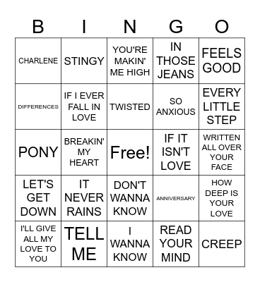 R&B MUSIC BINGO - 5 IN A ROW Bingo Card