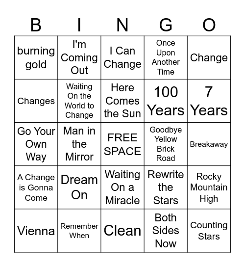 Songs About Change Bingo Card