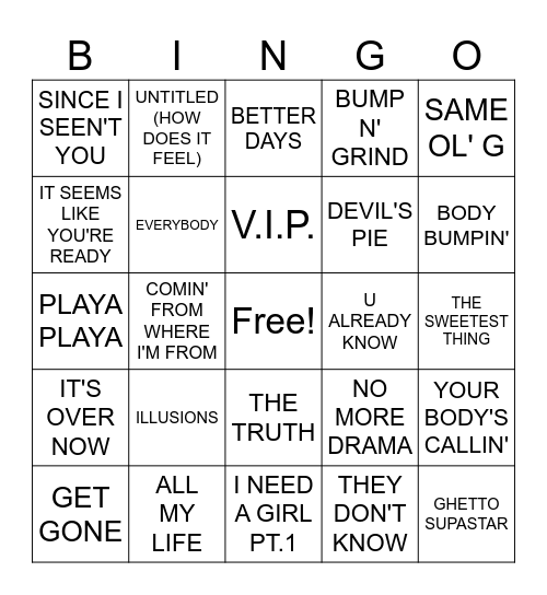 R&B MUSIC BINGO - X MARKS THE SPOT Bingo Card