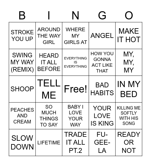 R&B MUSIC BINGO - BLACKOUT Bingo Card