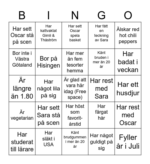 BröllopsBingo! Bingo Card
