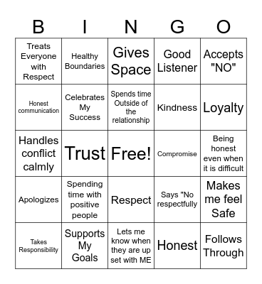 Healthy relationships Bingo Card