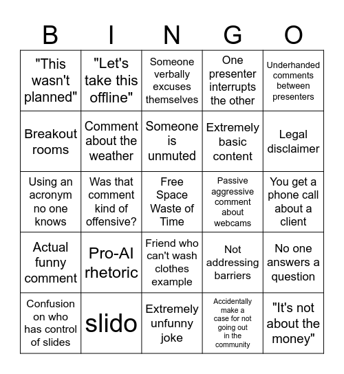 Training Bingo Card