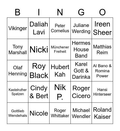 60 Jahre - die größten Interpreten Bingo Card
