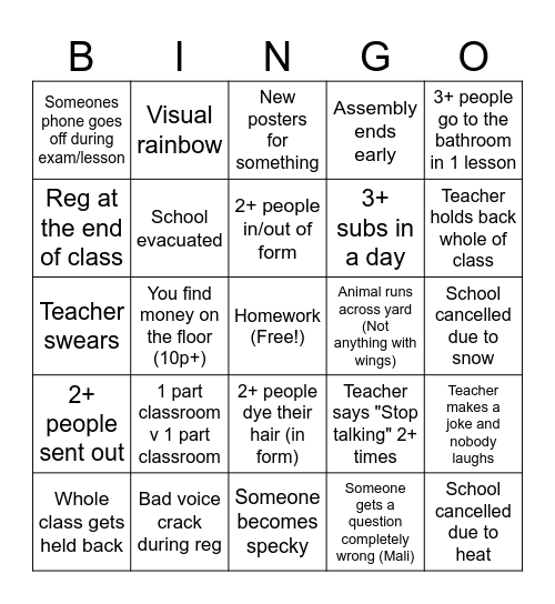 Untitled Bingo Card