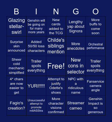 Snezhnaya Bingoon Bingo Card
