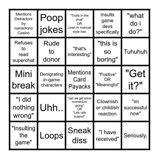 DSP's Dented Bonanza Bingo Card