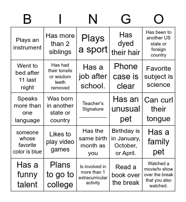 Getting to Know You Bingo Card