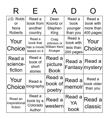 Summer Reading Bingo Card