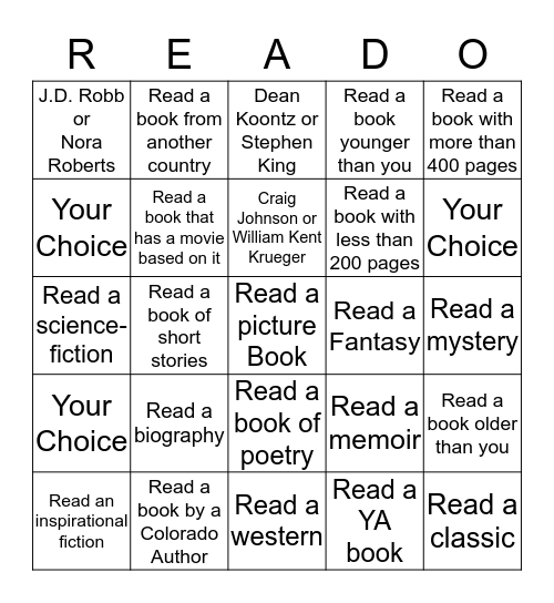 Summer Reading Bingo Card