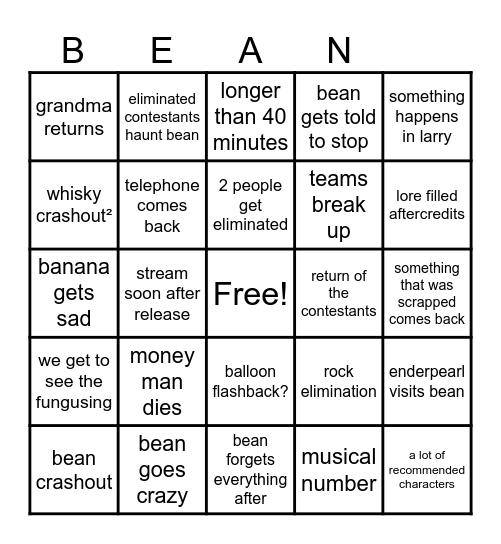beans show 9 bingo Card