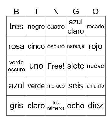 LOS COLORES Y NúMEROS Bingo Card