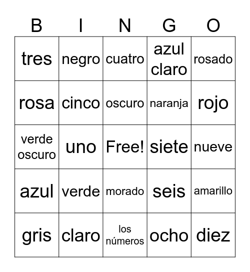 LOS COLORES Y NúMEROS Bingo Card
