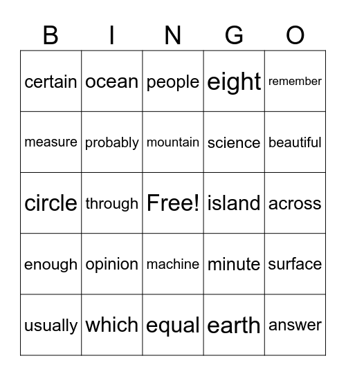 3rd Grade Sight Words #1 Bingo Card