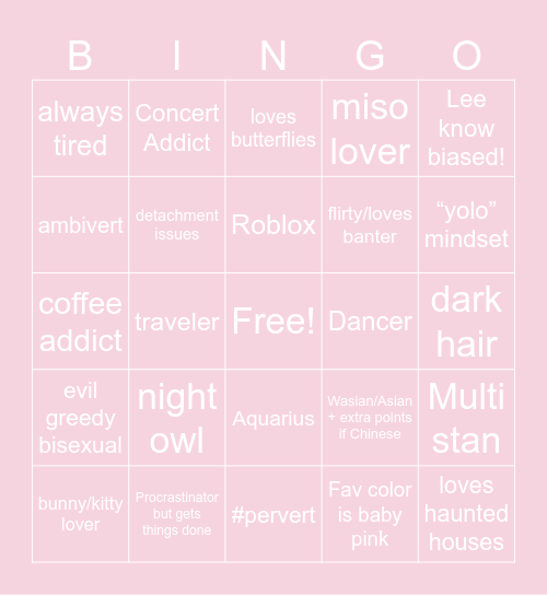 Syd Bingo ִֶָ. ..𓂃 ࣪ ִֶָ🪽་༘࿐ Bingo Card