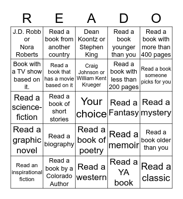 Summer Reading Bingo Card