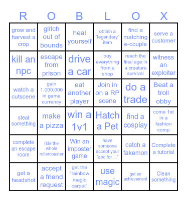 Roblox Bingo!! Bingo Card