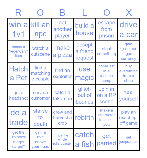 Roblox Bingo!! Bingo Card