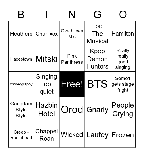 Karaoke Night Bingo Card