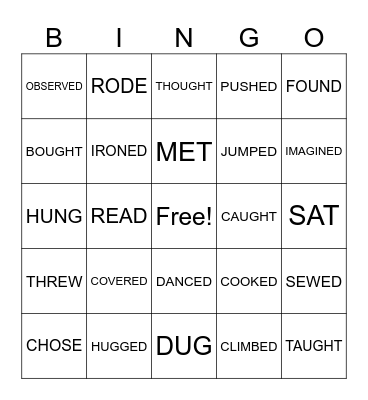 VERBS Bingo Card
