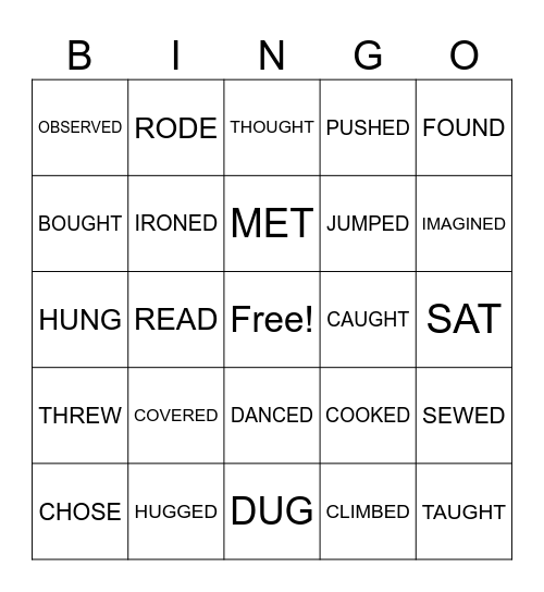 VERBS Bingo Card