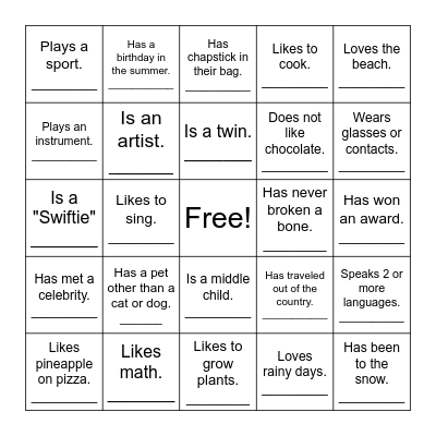 Ice Breaker Blackout Bingo Card