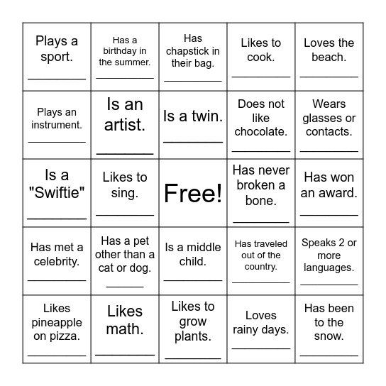 Ice Breaker Blackout Bingo Card