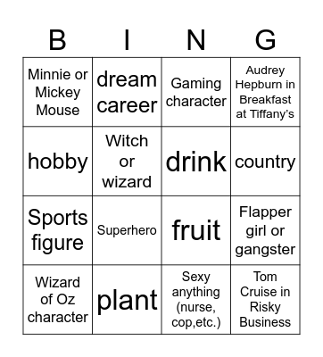 Costume Bingo Card