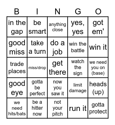 Baseball Bingo Card