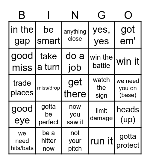 Baseball Bingo Card