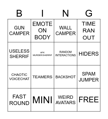 murder mystery bingo Card