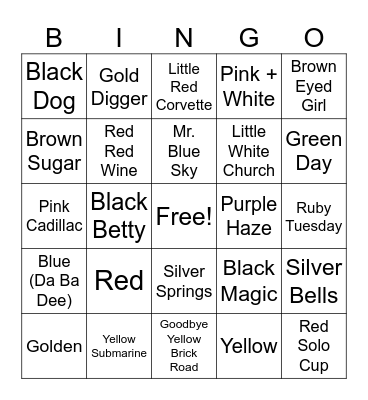 What's Your Favorite Color? Bingo Card
