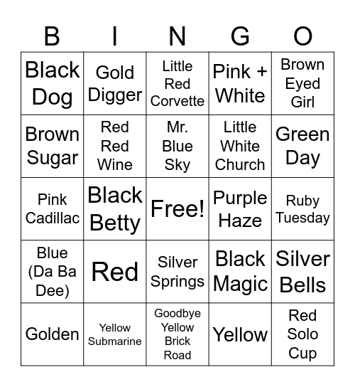 What's Your Favorite Color? Bingo Card