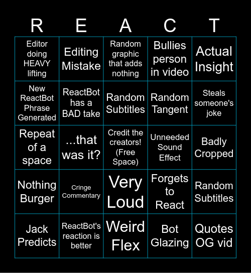 Bad Reactor Bingo Card