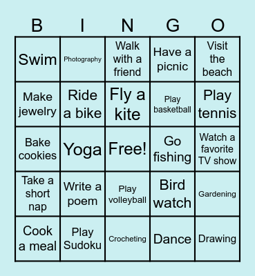 Leisure Bingo Card