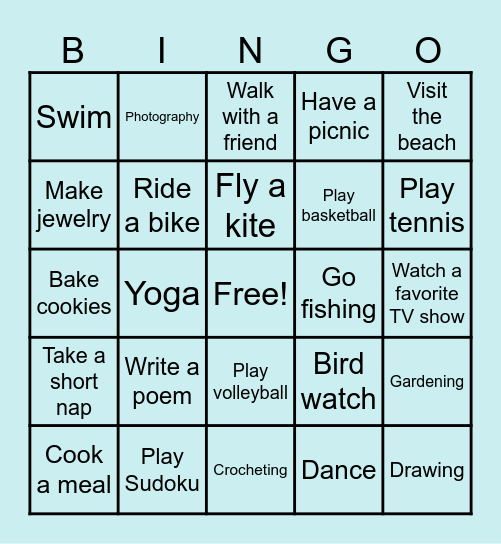 Leisure Bingo Card