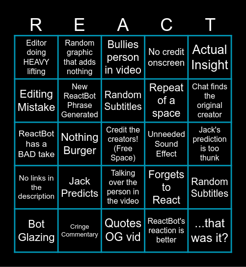 Bad Reactor Bingo Card
