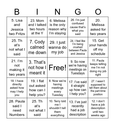 Moms work Bingo Card