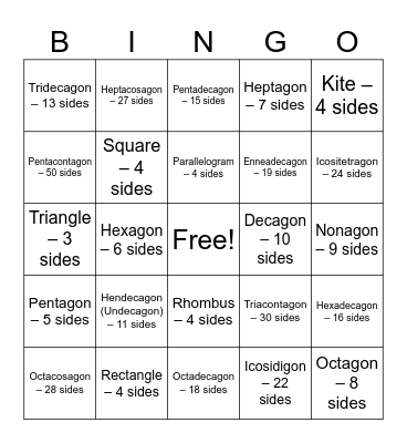 Shapes Bingo Card