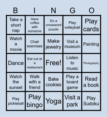 Leisure Bingo Card
