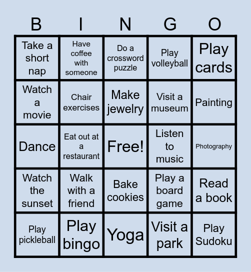 Leisure Bingo Card