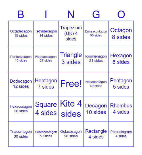 Shapes Bingo Card