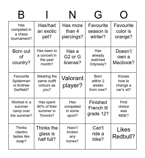 Sheet 1 Bingo Card