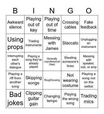 JBL Band Bullshit Bungo Bingo Card