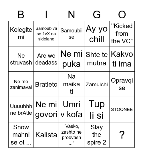 Vasko's habits Bingo Card