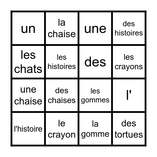 Articles Bingo Card
