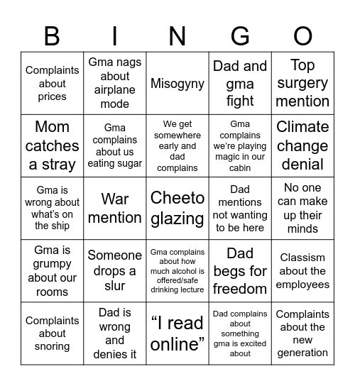 Bigot Bingo Card