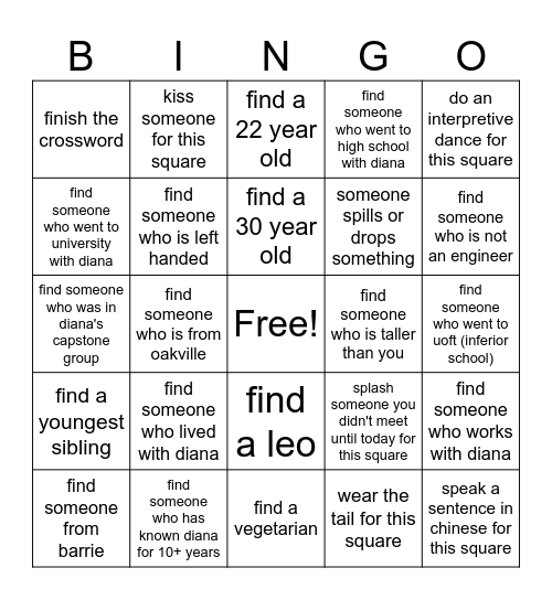 Diana Bingo Card