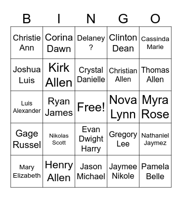 Family Bingo Card