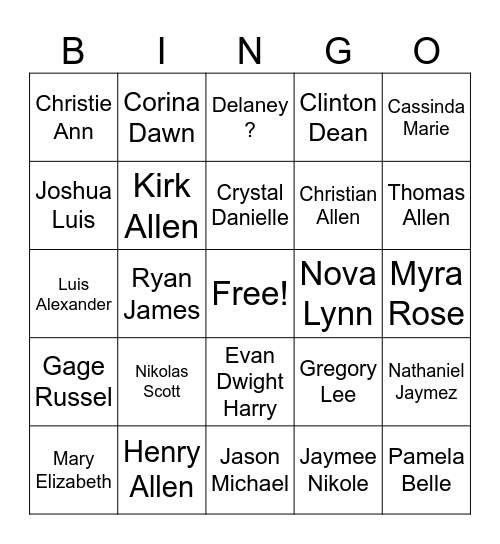 Family Bingo Card